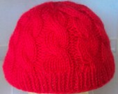 Hand Knit Newborn Baby Winter Hat - Cabled - Red - Soft and warm - Boy or Girl