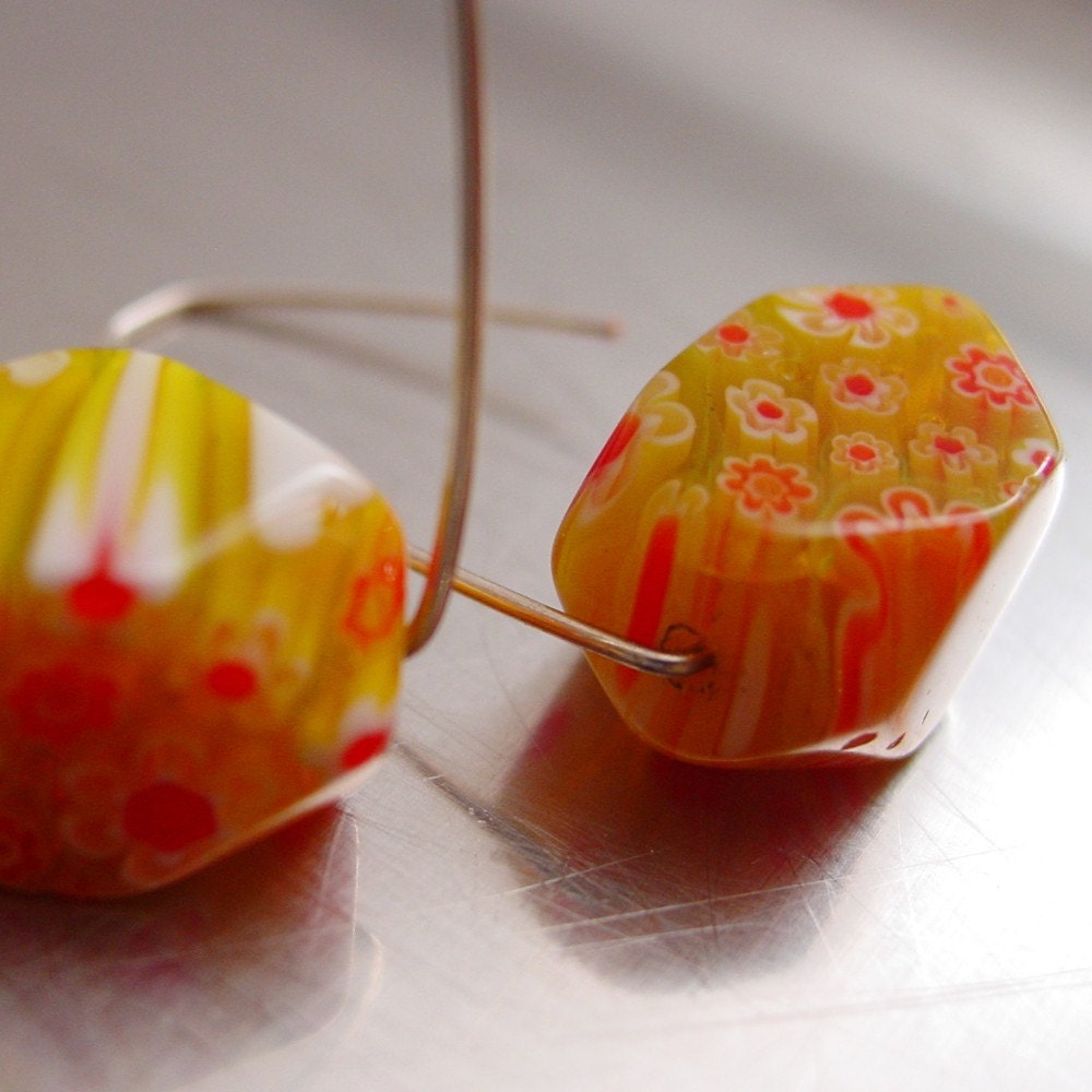 yellow millefiori chunks on silver