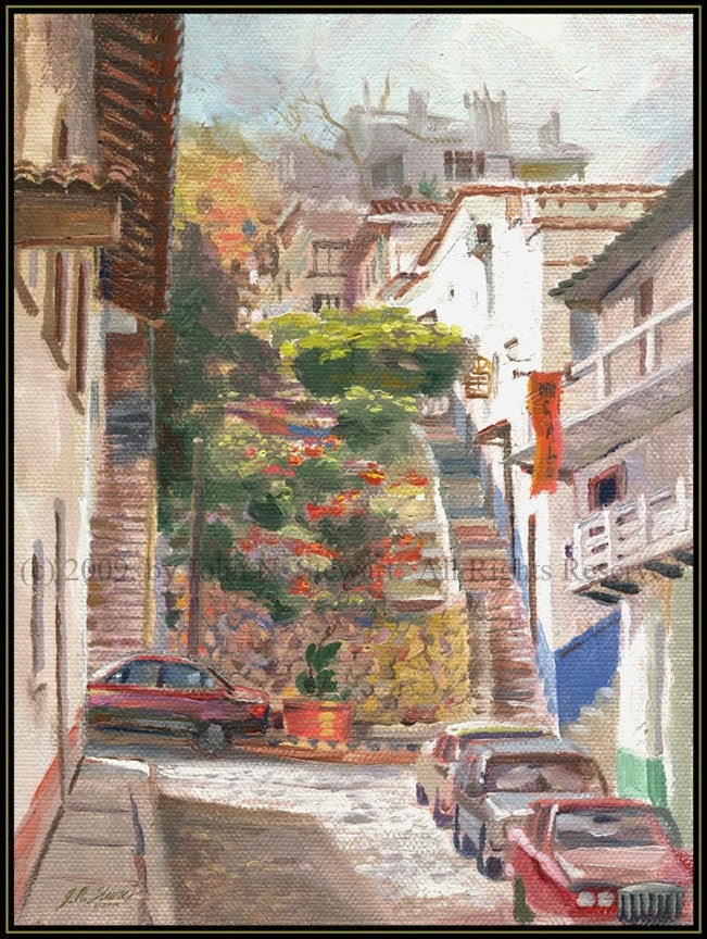 Puerta Vallarta Staircase - ORIGINAL OIL PAINTING