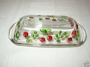 Hand Painted BUTTER DISH With CHERRIES