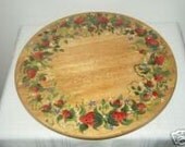 HAND PAINTED WOODEN LAZY SUSAN WITH STRAWBERRIES