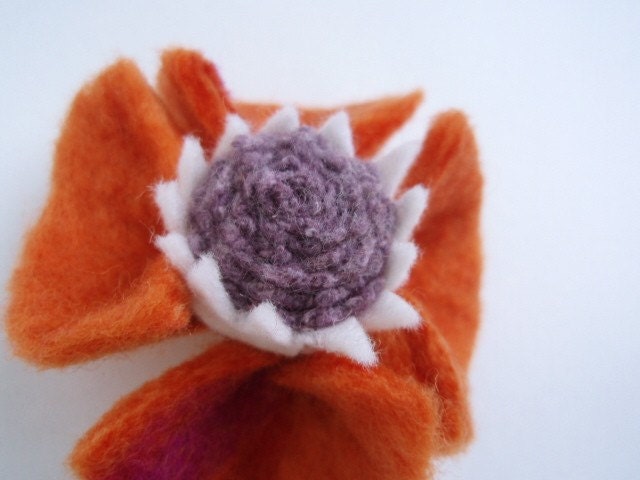 Perfect Orange Felted Flower Pin with Free Shipping