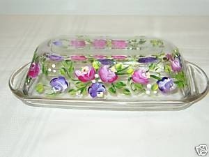 HAND PAINTED BUTTER DISH WITH ROSES