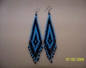 Black and Turquoise Blue, bugle and seed bead earrings