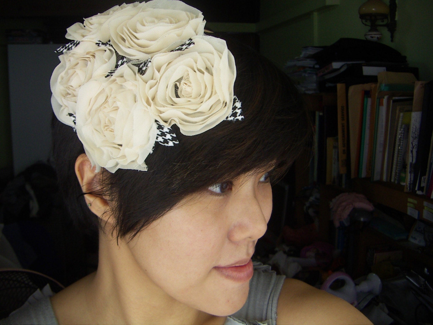 The Meredith, cluster of cream roses
