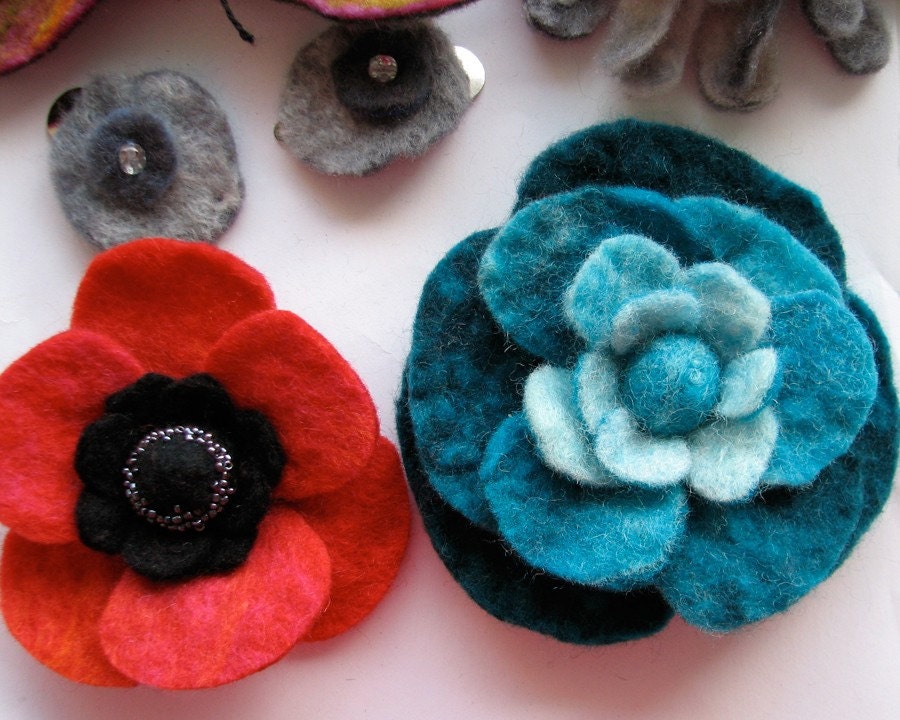 Special Flowers for C -- Felt Brooch -- Hand felted wool -- Large size