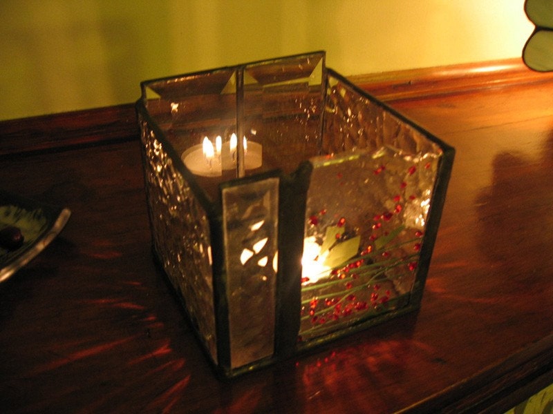 Cranberry Glass Candle Holder