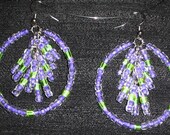 E004 Purple and green dangle hoops