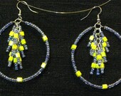 Blue and yellow dangle hoops