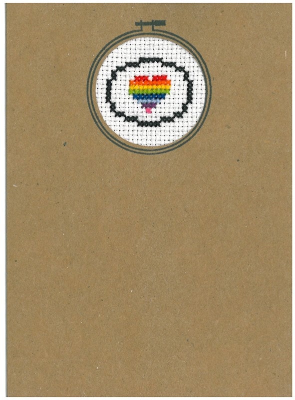 Cross Stitched Rainbow Heart Card