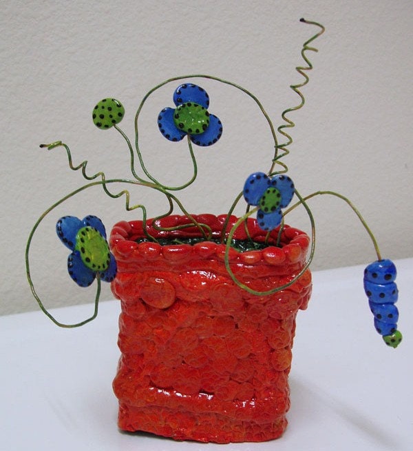 Funky Blue Flowers OOAK  Pop Art Sculpture 3D M Collins WWAO