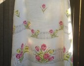 SALE Aline Skirt from Vintage Tablecloth, Pink and Yellow Tulips, Linen, Size 6