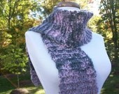 Handknit Scarf Distressed, Pink and Grey - Ladies