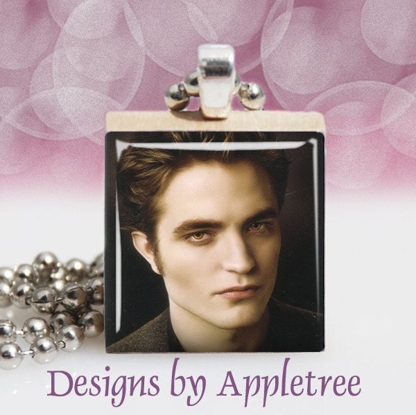 BUY 2, GET 1 FREE - Twilight New Moon Scrabble Tile Pendant - - EDWARD (Gold Eyes)