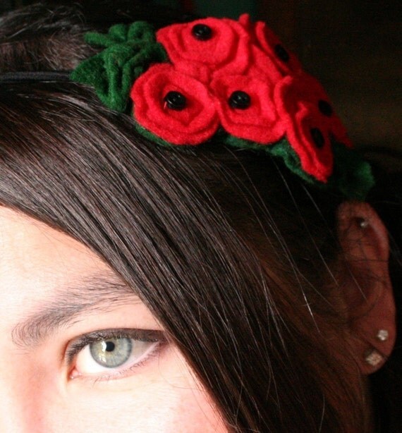 Red and Black Flower Cluster Hair Wrap/Fascinator/Clip