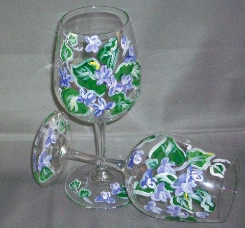 FLoral hand painted wine glasses JUST REDUCED WAS 20 NOW 15 SALE SALE SALE