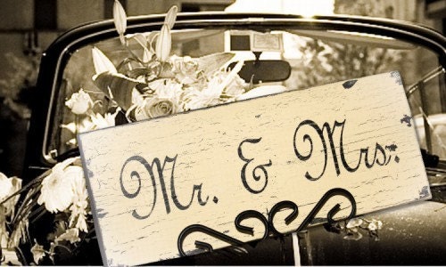 Shabby Wedding Signs Cottage Wedding Sign MR AND MRS 5 x 12 Vintage style