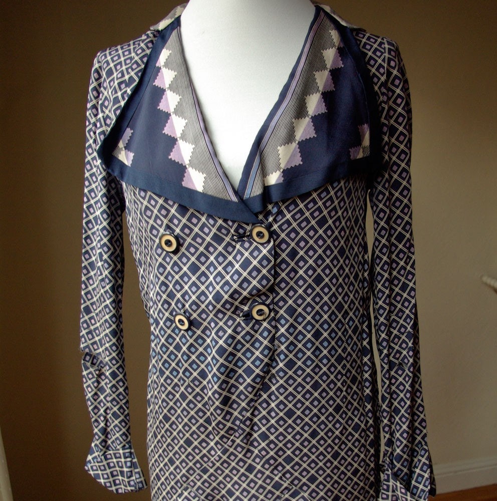 GREAT GATSBY Antique 1920's Original Vintage Navy Blue Art Deco Dress with Bakelite Buttons