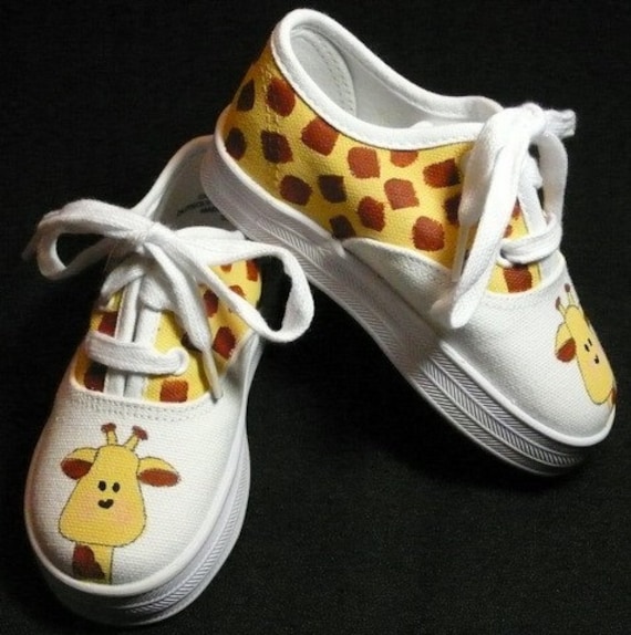 Hand Painted Boy's Giraffe Canvas Lace Up Shoes