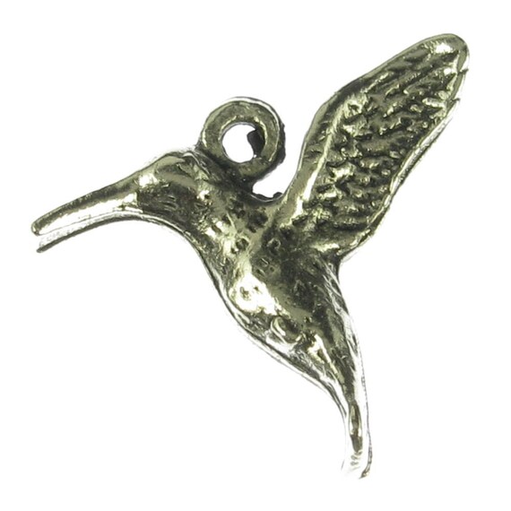 6 Antique Silver Humming Bird Charms Jewelry Findings 494