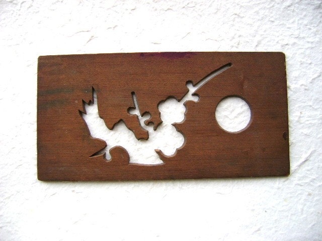 Vintage Japanese Wood Kashigata Stencil - Plum Blossoms And Tree -