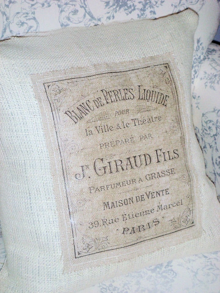 Maison de Vente Shabby Chic French Text Burlap Pillow Cover