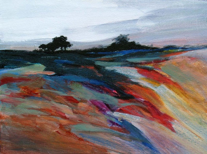 Contemporary acrylic landscape painting, Modern, Original, 9 x 12  "Windswept Ridge" Framed