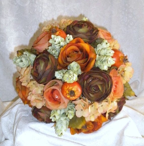 FALL Colors Wedding Bouquet with Matching by JoAnnesEtc on Etsy