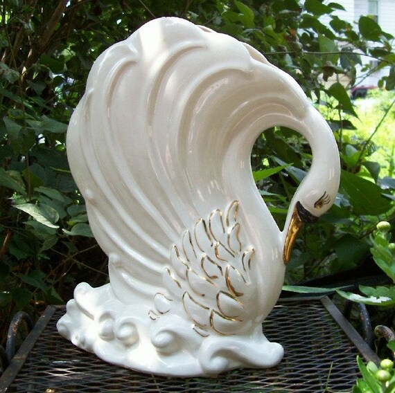 vintage 1960's Large Hollywood Regency SWAN Vase / Planter