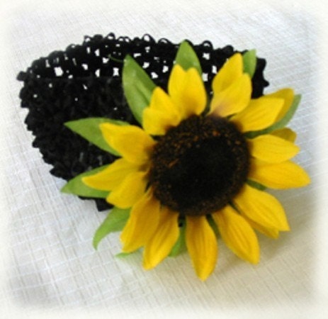 1 Black Headband with Yellow SunFlower Hair Clip
