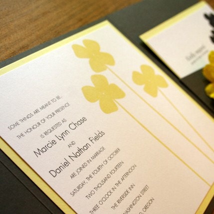 Yellow and Gray Floral Pocketfold Wedding Invitation Deposit to get 