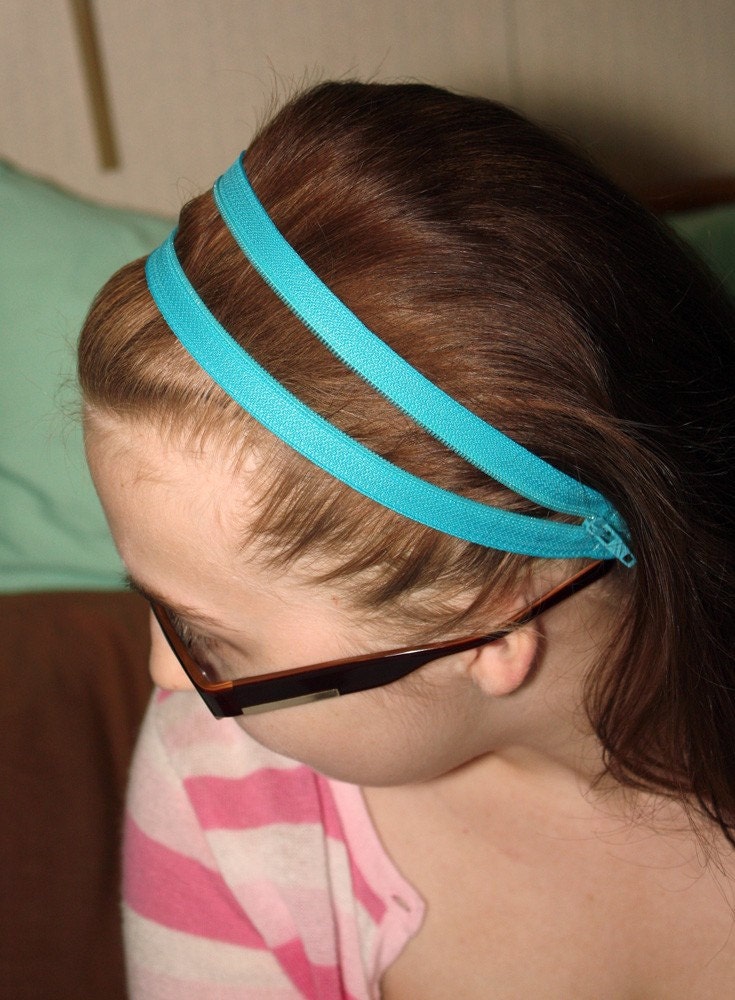 Bright Blue Zipper Headband - Recycled Upcycled Hair Fascinator