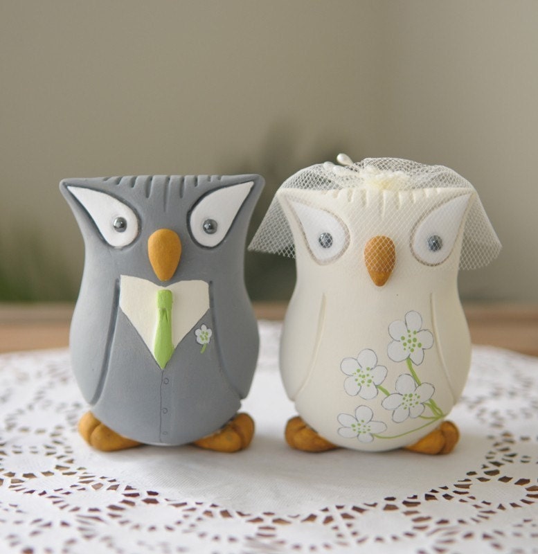 Custom Wedding Cake Topper - Hand Sculpted and Painted Owls