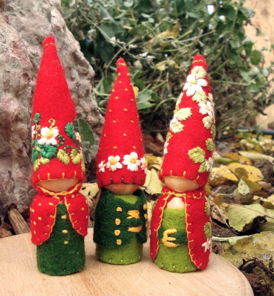 Three Summer Strawberry Gnomes Waldorf- Painting Pixie
