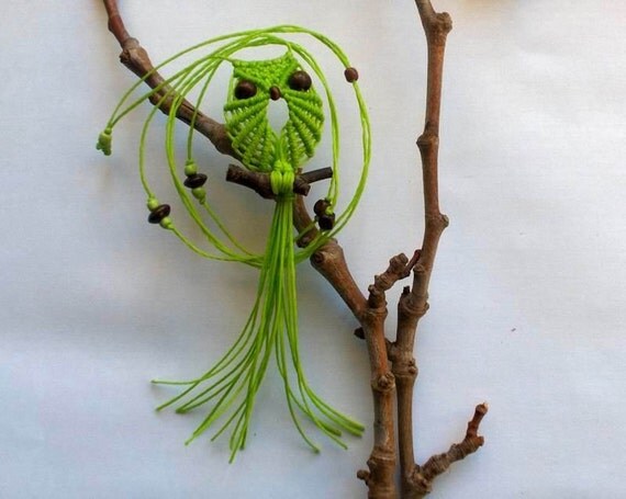 Macrame Owl Necklace - Lime Green