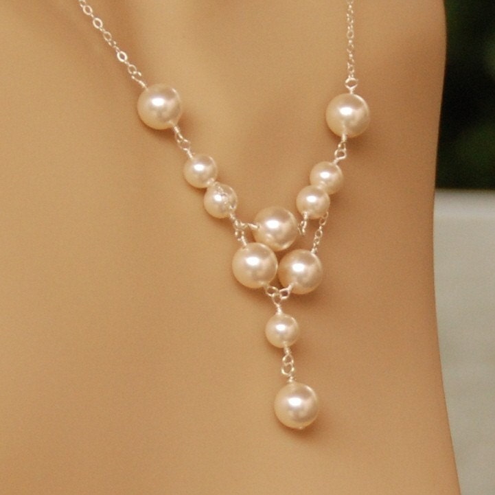 Pearl Bridal Set - Wedding Necklace & Earring Set - Swarovski Pearls in Sterling Silver - Pearl Tier Necklace Set