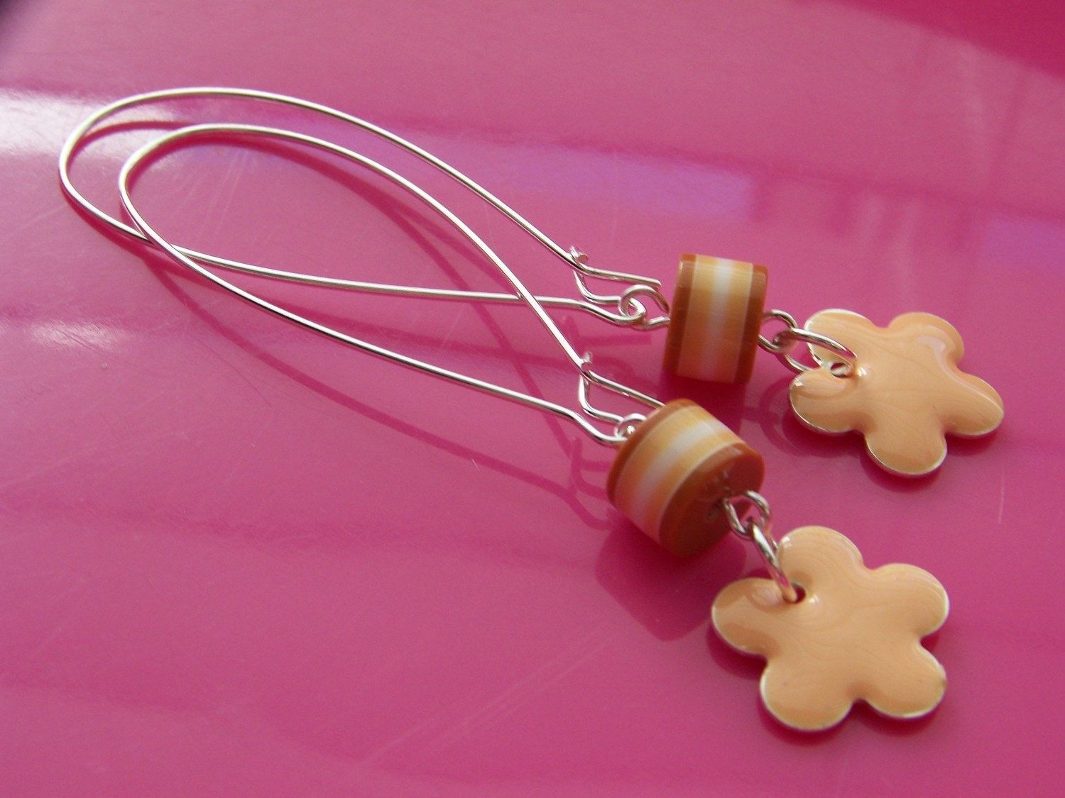 earrings SUMMER peach enamel flower drops - FREE SHIPPING