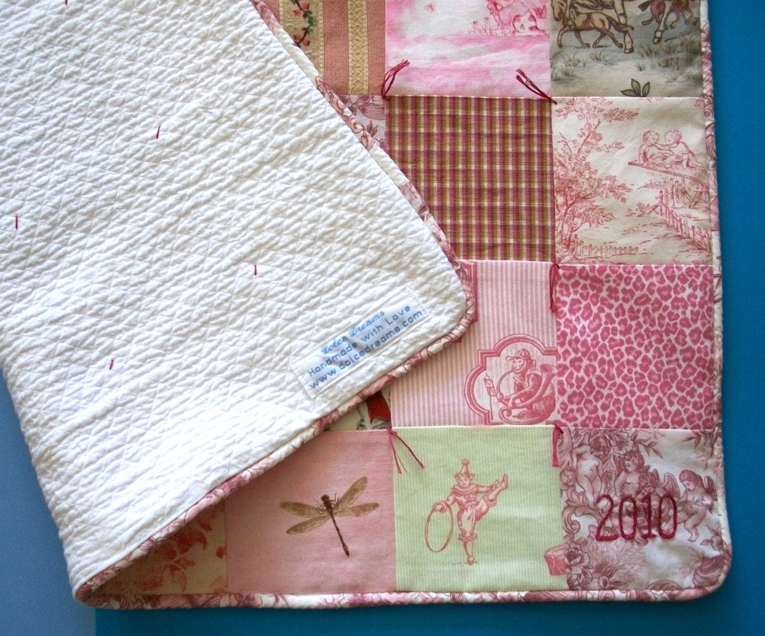 Baby Girl Quilt with Custom Hand Embroidery by Dolce Dreams