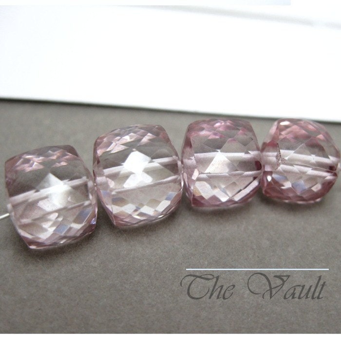 4 pink Mystic Quartz 9-9.5mm faceted cubes