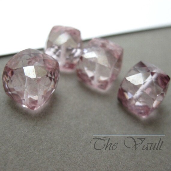 4 pink Mystic Quartz 9-9.5mm faceted cubes