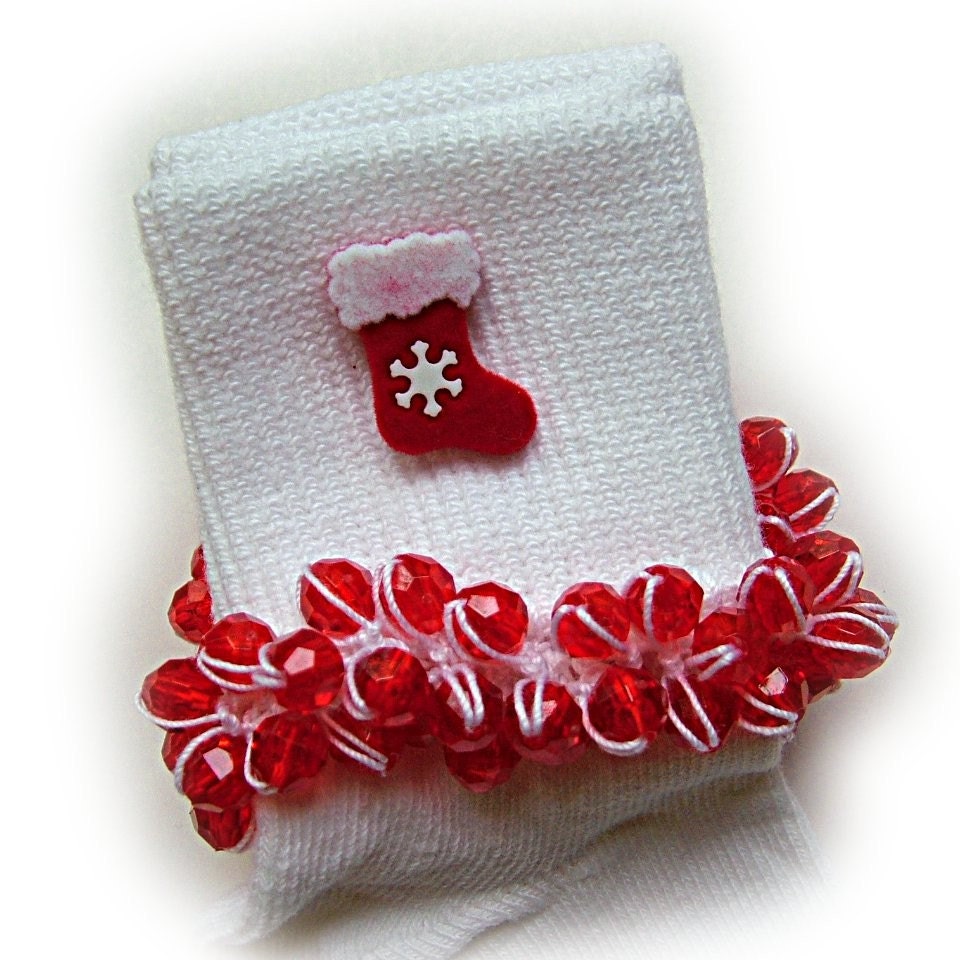 Kathy's Beaded Socks - Red Snowflake Stocking