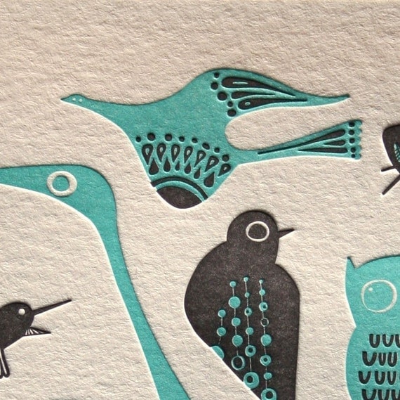 letterpress birds card.