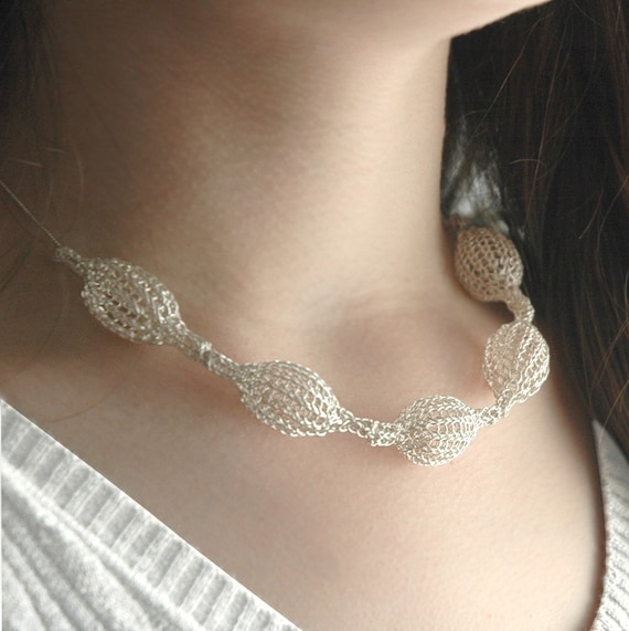 Silver white pods necklace