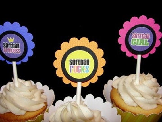 Softball Cupcake Toppers