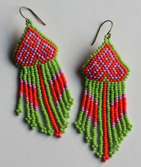 Native American / Huichol inspired neon beaded earrings