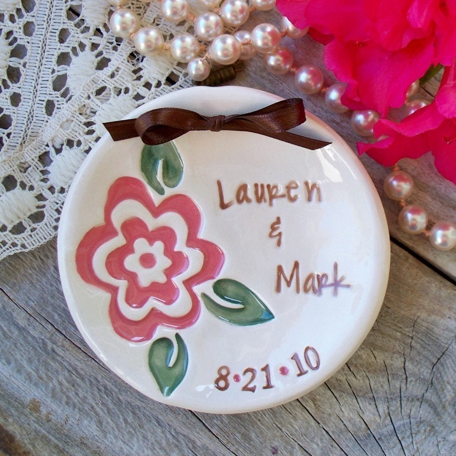 Custom Floral Ring Bearer Keepsake Bowl - Bold Floral / Ceramic / Pink