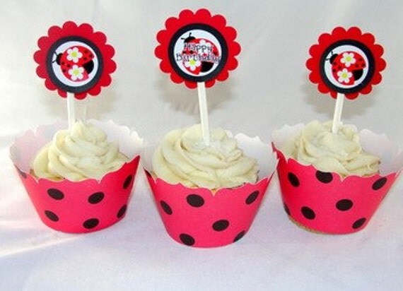 Ladybug Birthday Cupcake Toppers