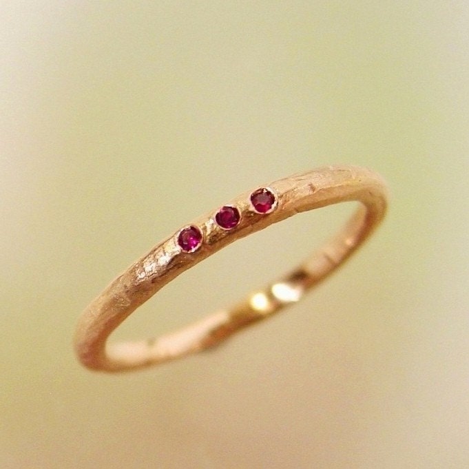 Rose Gold and Ruby Wedding Band stacking ring, Made to order