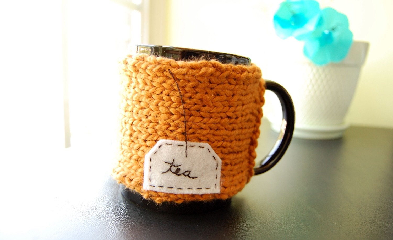 Tea Mug Cozy Pumpkin Organic Cotton Chai Cup Cosy - READY TO SHIP