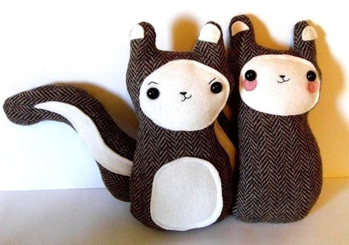 Lovers - Bon Bon and Belchick - tweed woodland squirrels in love - Made to order - Back by Popular Demand